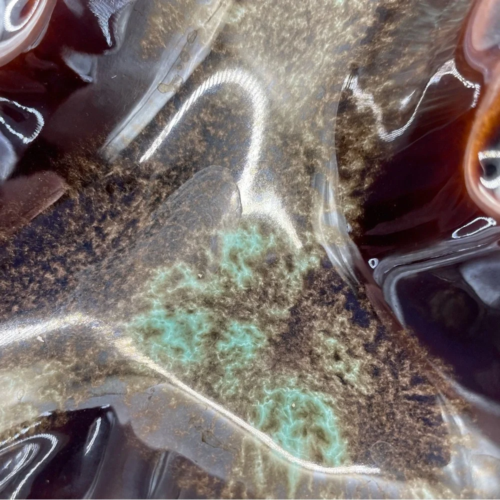 MCM Boomerang 1960s Ashtray Drip Glaze Brown and Teal